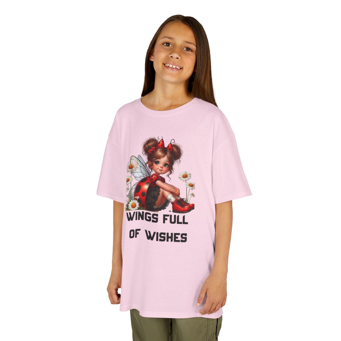 Wings Full of Wishes – Adorable Ladybug Fairy Trendy  Girls T-Shirt | Aesthetic Wings Quote  | Soft Cotton Cute Wings Graphic Tee for Dreamers | | Magical Wings T-Shirt |Girls T-Shirt with Inspirational Quote"