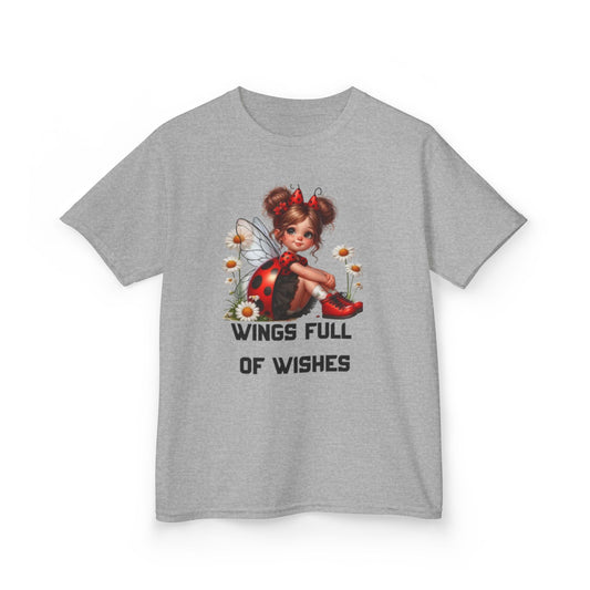 Wings Full of Wishes – Adorable Ladybug Fairy Trendy  Girls T-Shirt | Aesthetic Wings Quote  | Soft Cotton Cute Wings Graphic Tee for Dreamers | | Magical Wings T-Shirt |Girls T-Shirt with Inspirational Quote"