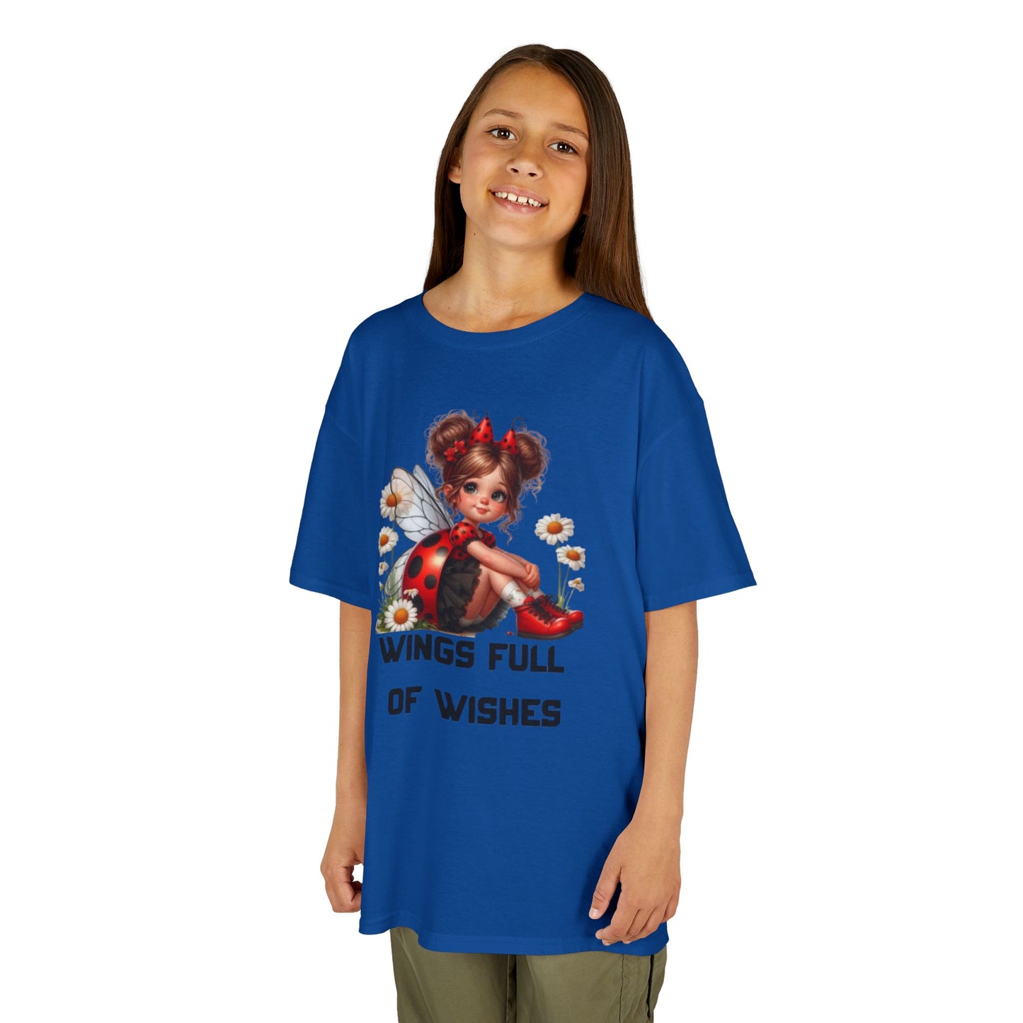 Wings Full of Wishes – Adorable Ladybug Fairy Trendy  Girls T-Shirt | Aesthetic Wings Quote  | Soft Cotton Cute Wings Graphic Tee for Dreamers | | Magical Wings T-Shirt |Girls T-Shirt with Inspirational Quote"