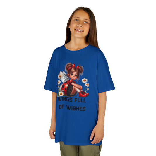 Wings Full of Wishes – Adorable Ladybug Fairy Trendy  Girls T-Shirt | Aesthetic Wings Quote  | Soft Cotton Cute Wings Graphic Tee for Dreamers | | Magical Wings T-Shirt |Girls T-Shirt with Inspirational Quote"