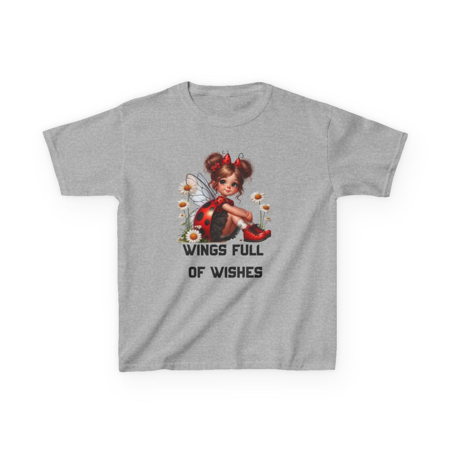 Wings Full of Wishes – Adorable Ladybug Fairy Trendy  Girls T-Shirt | Aesthetic Wings Quote  | Soft Cotton Cute Wings Graphic Tee for Dreamers | | Magical Wings T-Shirt |Girls T-Shirt with Inspirational Quote"