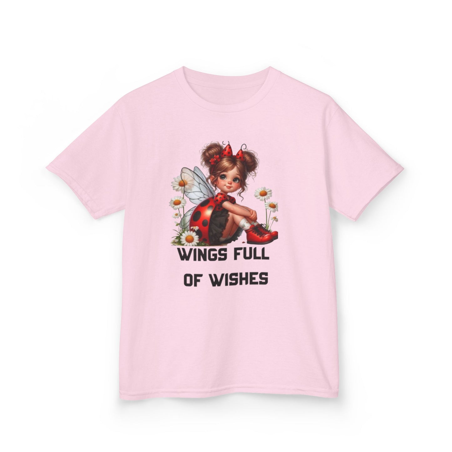 Wings Full of Wishes – Adorable Ladybug Fairy Trendy  Girls T-Shirt | Aesthetic Wings Quote  | Soft Cotton Cute Wings Graphic Tee for Dreamers | | Magical Wings T-Shirt |Girls T-Shirt with Inspirational Quote"